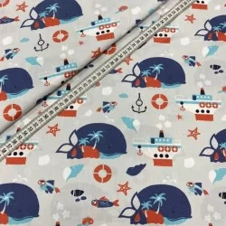 Blue Whale Cotton Fabric and Boat | Wolf Fabrics