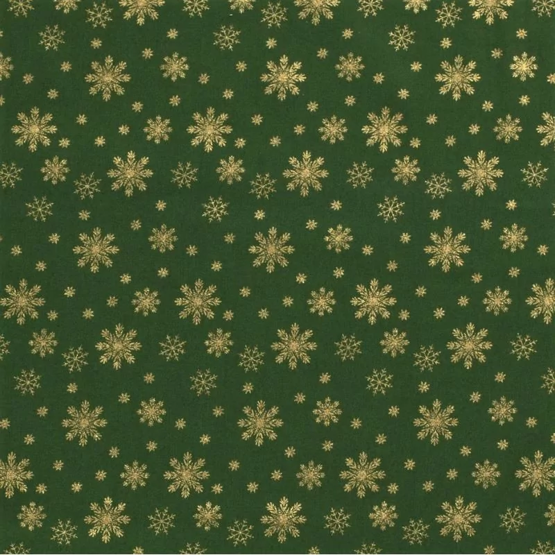 Tecido de Algodão Flocos de Neve Dourados Fundo Verde | Tissus Loup