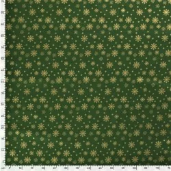 Tissu Coton Flocons de Neige Dorés Fond vert | Tissus Loup