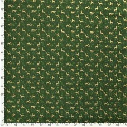 Tela de Reno dorado de Navidad Fondo verde |Telas Lobo