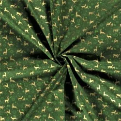 Tela de Reno dorado de Navidad Fondo verde  | Telas Lobo