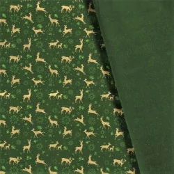 Tela de Reno dorado de Navidad Fondo verde | Telas Lobo