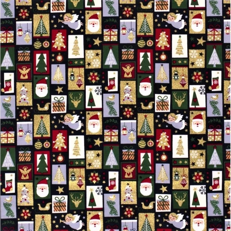 Christmas Magic Gold Fabric  Navy Blue Background |  Wolf Fabrics