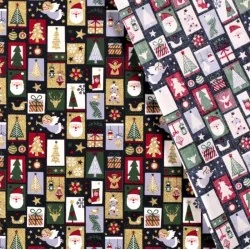 Christmas Magic Gold Fabric Navy Blue Background| Wolf Fabrics