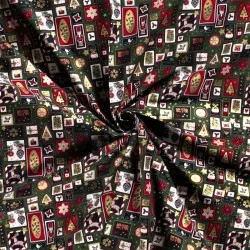 Tissu Coton Magie de Noël Dorés Fond Vert | Tissus Loup