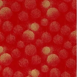 Fabric Christmas balls golden background red
