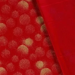 Fabric Cotton golden Christmas baubles Red Background | Wolf Fabrics