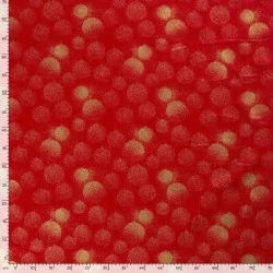 Tela Algodó de bolas de Navidad dorados Fondo rojo | Telas Lobo