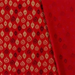 Tela Algodó de bolas de Navidad dorados Fondo rojo | Telas Lobo