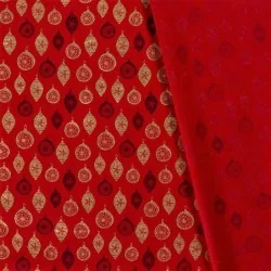 Tissu Coton boules de Noël dorées Déco Fond Rouge | Tissus Loup