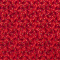Fabric Cotton gold Christmas branches Red Background | Wolf Fabrics
