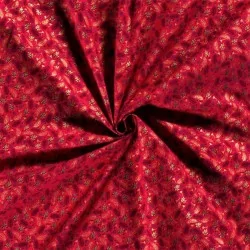 Tissu Coton branches de Noël dorées Fond Rouge | Tissus Loup