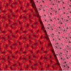 Fabric Cotton gold Christmas branches Red Background | Wolf Fabrics
