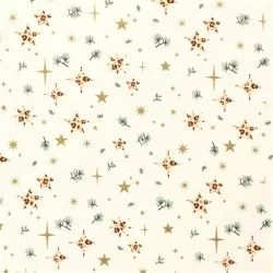 Tecido Estrelas douradas e ramos de pinheiro