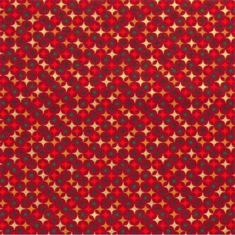 Fabric Cotton Christmas Gold Stars Red Background | Wolf Fabrics