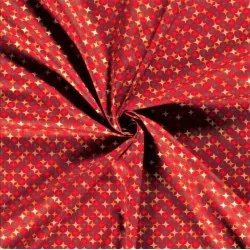 Fabric Cotton Christmas Gold Stars Red Background | Wolf Fabrics