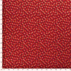 Tecido de Algodão Estrelas Douradas de Natal Fundo Vermelho | Tissus Loup
