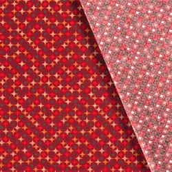 Tecido de Algodão Estrelas Douradas de Natal Fundo Vermelho | Tissus Loup