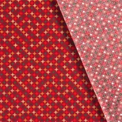 Tissu Coton Étoiles Dorées de Noël Fond Rouge | Tissus Loup
