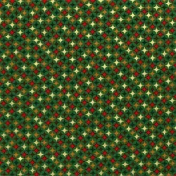 Fabric Christmas stars gold background green