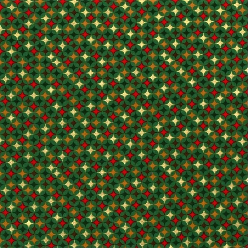 Tessuto di Cotone Stelle Dorate di Natale su Sfondo Verde | Tissus Loup