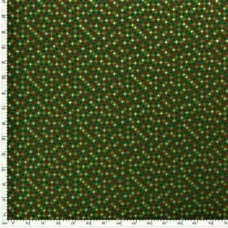 Tissu Coton Étoiles Dorées de Noël Fond Vert | Tissus Loup