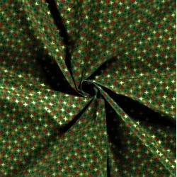 Fabric Cotton Christmas Gold Stars  Green Background | Wolf Fabrics