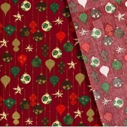 Baumwollstoff Goldene Weihnachtskugeln Karminroter Hintergrund | Wolf Stoffe