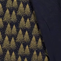Tecido de Algodão Pinheiro Dourado Azul Marinho | Tissus Loup