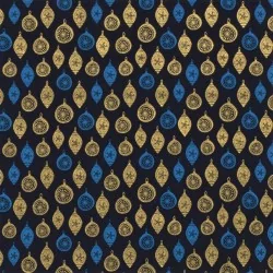Baumwollstoff Goldene Weihnachtskugeln Deko marineblauer Hintergrund | Wolf Stoffe