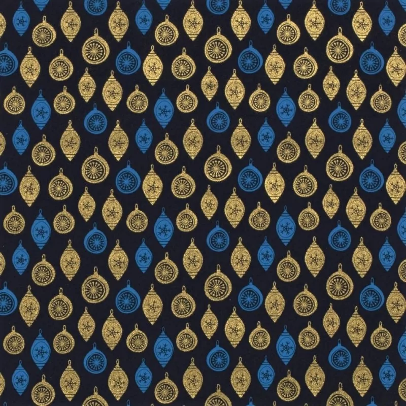 Baumwollstoff Goldene Weihnachtskugeln Deko marineblauer Hintergrund | Wolf Stoffe