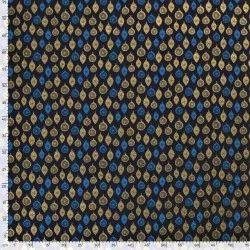 Fabric Cotton golden Christmas baubles Deco navy blue Background | Wolf Fabrics