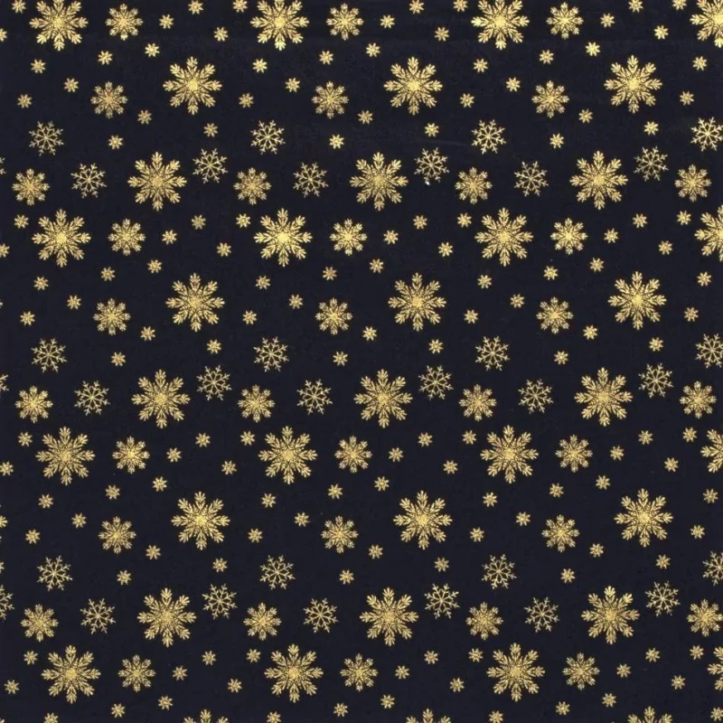 Tela Algodón Copos de Nieve doros Fondo azul marino | Telas Lobo
