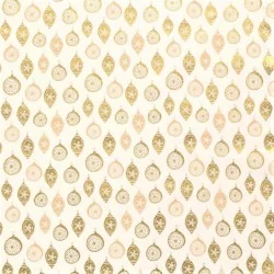 Fabric Cotton golden Christmas baubles Deco white Background | Wolf Fabrics