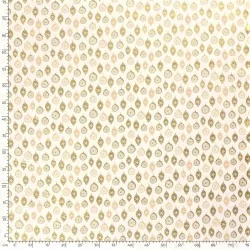 Tessuto di cotone con palline dorate di Natale Decorazione su sfondo bianco | Tissus Loup