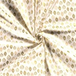 Tessuto di cotone con palline dorate di Natale Decorazione su sfondo bianco | Tissus Loup