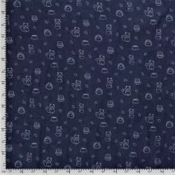 Tissu Jean stretch bleu foncé imprimé animaux de la foret | Tissus Loup