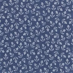Tessuto Jeans stretch blu chiaro stampato ancore | Tissus Loup