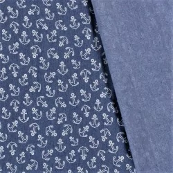 Fabric Jean light blue stretch printed anchors | Wolf Fabrics