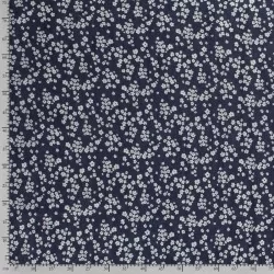 Dunkelblaue Stretch-Jeansstoff kleine Blumen | Wolf Stoffe