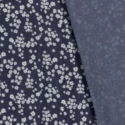 Dunkelblaue Stretch-Jeansstoff kleine Blumen | Wolf Stoffe