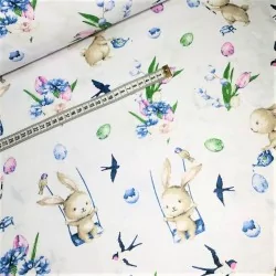 Fabric coton Easter Bunny and Swallow | Wolf Fabrics
