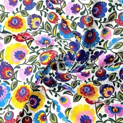 Tela da algodón Flores folclóricas Fondo blanco | Telas Lobo