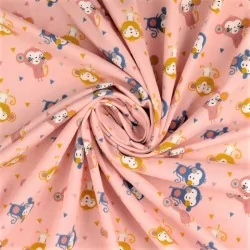 Fabric Jersey Little Monkey Pink background Cotton Organic | Wolf Fabrics