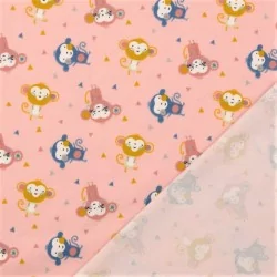 Fabric Jersey Little Monkey Pink background Cotton Organic | Wolf Fabrics