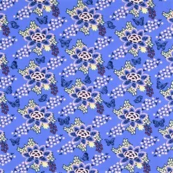Tela jersey Flor y mariposa fondo azul brillante | Telas Lobo