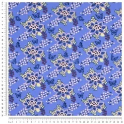 Fabric Jersey Flower and Butterfly bright blue background | Wolf Fabric