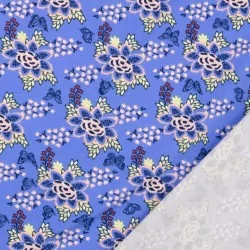 Fabric Jersey Flower and Butterfly bright blue background | Wolf Fabric