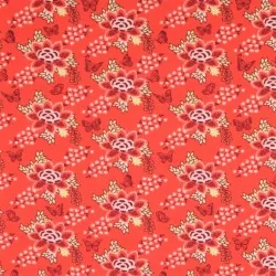 Tissu Jersey Fleur et Papillon fond Corail | Tissus Loup