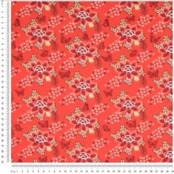 Fabric Jersey Flower and Butterfly coral background | Wolf Fabric